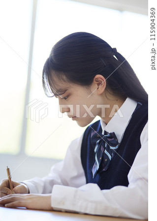 学校の教室で授業を受ける女子高生 学校の教室で授業を受ける女子高生 115904369