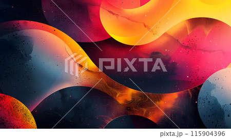 a bunch of colorful balls are floating in the air on a dark background . High quality 115904396