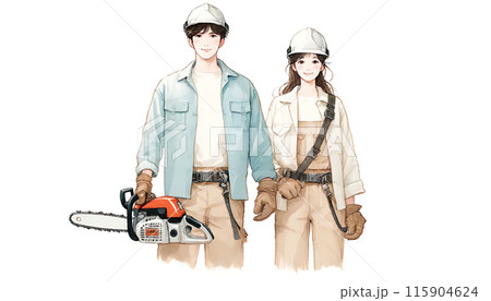 林業で働く男性、女性 115904624