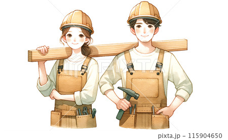 職業が大工の男性と女性　イラスト 115904650