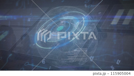 Image of digital screen with data processing on navy background 115905004