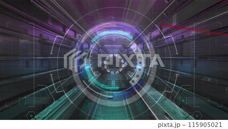 Image of three dimensional illuminated tunnel with circular shape sign 115905021