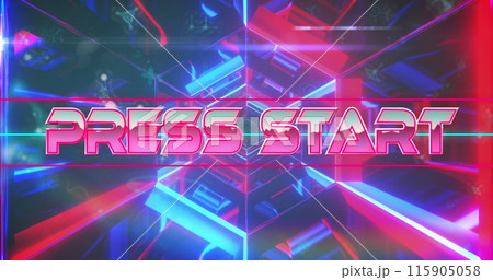 Image of press start text banner over neon red and blue glowing tunnel in seamless pattern Image of press start text banner over neon red and blue glowing tunnel in seamless pattern 115905058