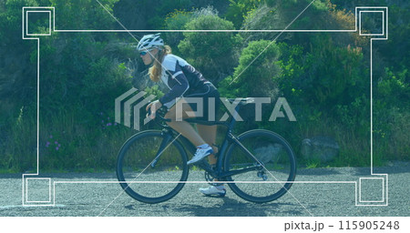Image of network of connections over man running exercising in city 115905248