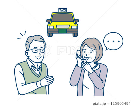 タクシーを利用する高齢者 電話でタクシーを呼ぶ高齢者 タクシーを利用する高齢者 電話でタクシーを呼ぶ高齢者 115905494