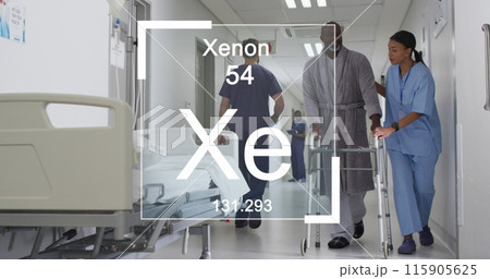 Image of chemical formula over diverse doctors at hospital 115905625