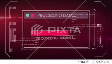 Image of data processing text over screen and computer servers 115905780