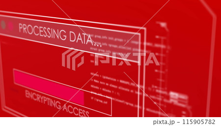 Image of data processing text over screen and computer servers 115905782