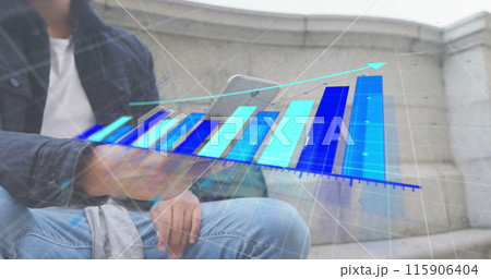 Image of financial data processing over biracial man using smartphone Image of financial data processing over biracial man using smartphone 115906404