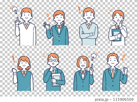 上を向いて明るい表情をする高校生のイラストセット＿上半身 115906509