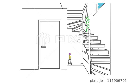 螺旋階段のある住宅の線画イラスト 115906793