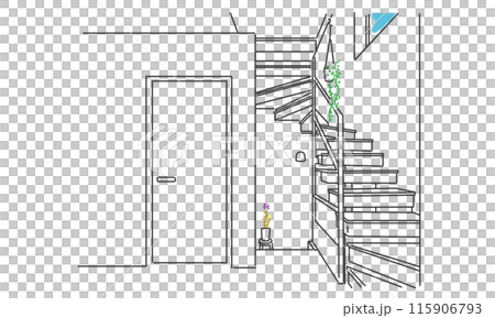 螺旋階段のある住宅の線画イラスト 115906793
