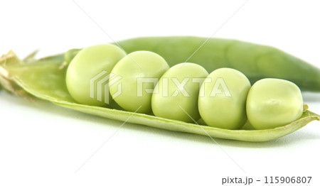 Fresh green peas in a pod on a white background 115906807