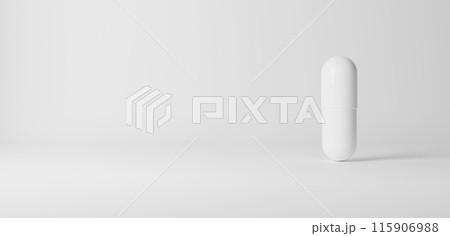 白背景に白のカプセル。錠剤。コピースペース。3D（横長） 115906988