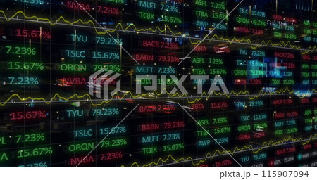 Image of financial data processing over cityscape Image of financial data processing over cityscape 115907094