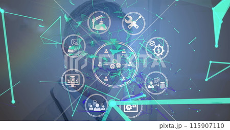 Image of data processing over caucasian male doctor with xray Image of data processing over caucasian male doctor with xray 115907110