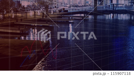 Image of financial data processing over cityscape 115907118