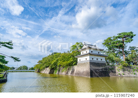 新発田城　二の丸隅櫓と石垣 堀 115907240