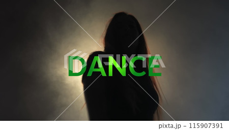 Image of dance text over silhouette of danging woman 115907391