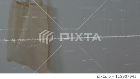 Image of financial data and graphs over shopping bag 115907943