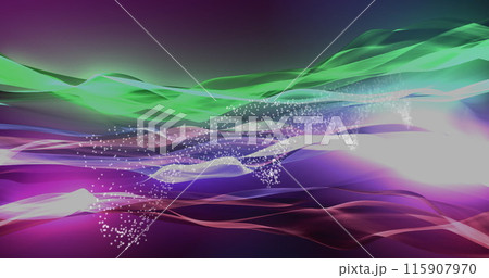 Image of white particles spinning on a blue and black background to form a 3d dna strand 115907970
