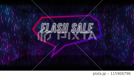 Image of flash sale text in speech bubble over light spots on black background 115908796