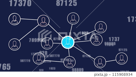 Image of network of connections and data processing over dark background 115908934