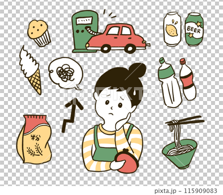 物価の値上げに困っている主婦のイラスト 115909083