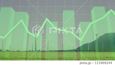 Image of financial data processing over wind turbines 115909244