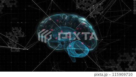 Image of human brain and data processing over dark background 115909710