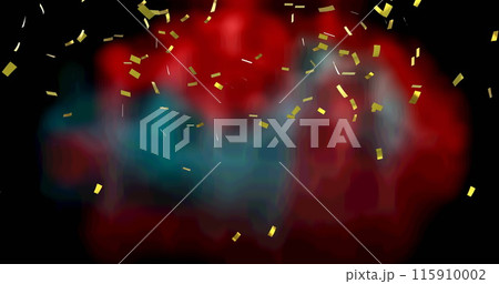 Image of gold confetti floating over red and black background 115910002