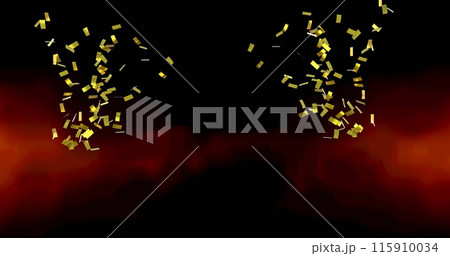 Image of gold confetti floating over red and black background 115910034