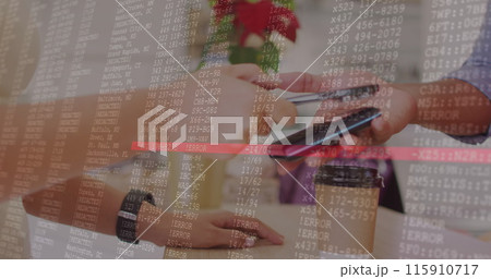 Image of data processing over woman using smartphone 115910717