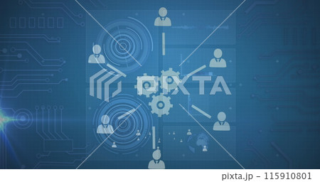 Image of tech icons and data processing on green digital screen 115910801