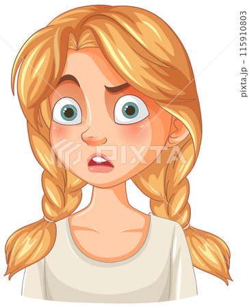 Surprised Girl with Braided Hair 115910803