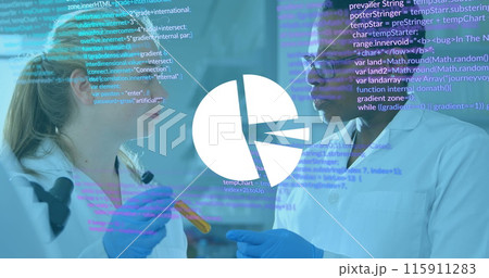 Image of data processing over diverse scientists in lab Image of data processing over diverse scientists in lab 115911283