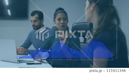 Image of data processing over diverse business people in office Image of data processing over diverse business people in office 115911346
