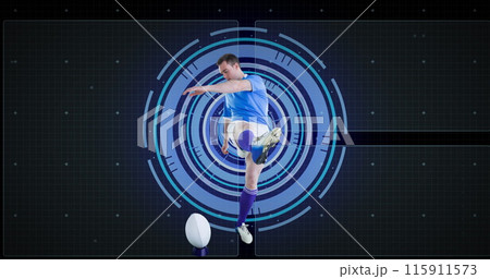 Image of scope scanning and data processing over caucasian rugby player 115911573