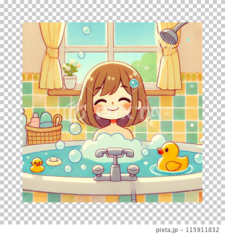 Smiling young woman relaxing in the bath Manga Generative AI 115911832