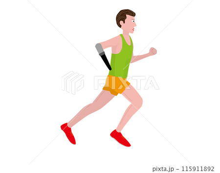 義手を使って走っている障がい者のランナーのイラストです。 115911892