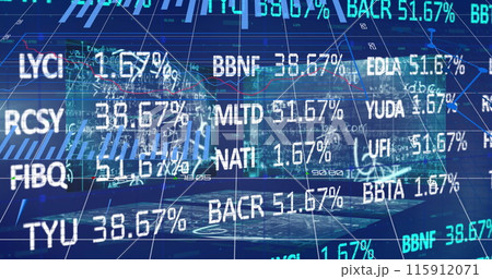 Image of financial data processing over mathematical equations on black background Image of financial data processing over mathematical equations on black background 115912071