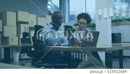 Image of financial data processing over diverse business people Image of financial data processing over diverse business people 115912084