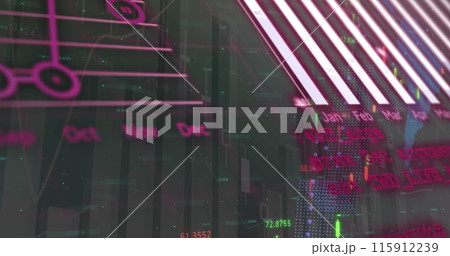 Image of financial data processing over cityscape Image of financial data processing over cityscape 115912239