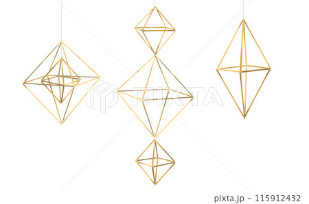 北欧の伝統的なオーナメント ヒンメリ　八面体のモビール　水彩タッチイラスト 115912432