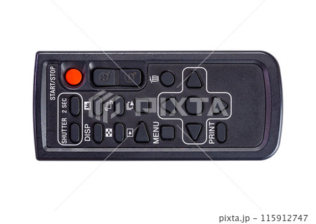 Top view, flat lay single wireless DSLR camera remote control. Top view, flat lay single wireless DSLR camera remote control. 115912747