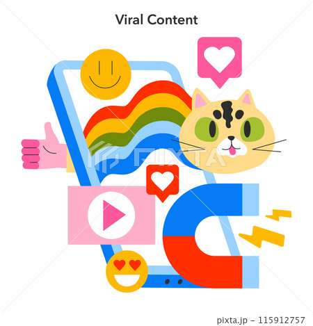 Viral Content concept. A captivating illustration showing the impact of shareable media and the essence of virality in digital spaces. Vector illustration 115912757