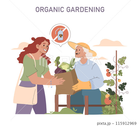 Joyful exchange of homegrown produce in organic gardening. Community engagement in sustainable agriculture. Embracing eco-conscious cultivation. 115912969