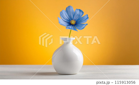 白い花瓶に一輪の青い花、黄色の背景のイラスト素材 [115913056] - PIXTA