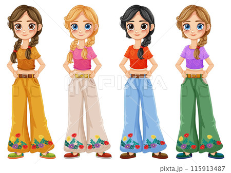 Colorful Girls in Floral Pants 115913487