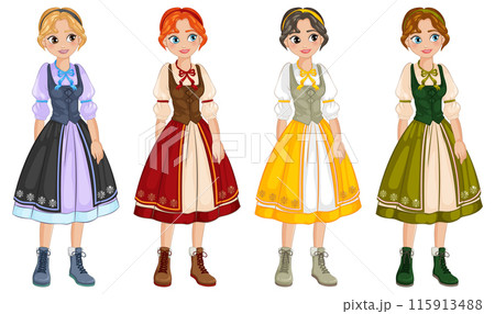 Traditional European Women in Dresses 115913488